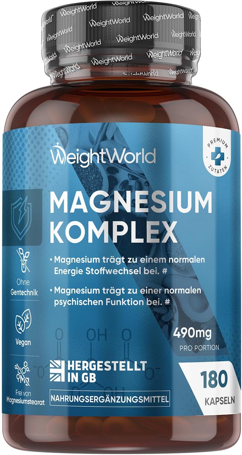 Magnesium 400 mg – Magnesium Complex - 180 Vegan Capsules - 400 mg Elemental Magnesium per Serving - 3 Months Supply - With Bisglycinate, Citrate, Malate & Taurate - Alternative to Tablets / Powder - WeightWorld