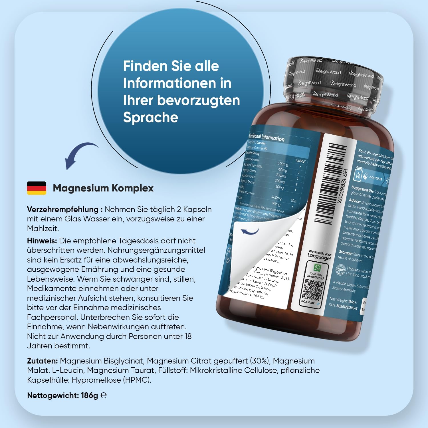 Magnesium 400 mg – Magnesium Complex - 180 Vegan Capsules - 400 mg Elemental Magnesium per Serving - 3 Months Supply - With Bisglycinate, Citrate, Malate & Taurate - Alternative to Tablets / Powder - WeightWorld – Bild 4
