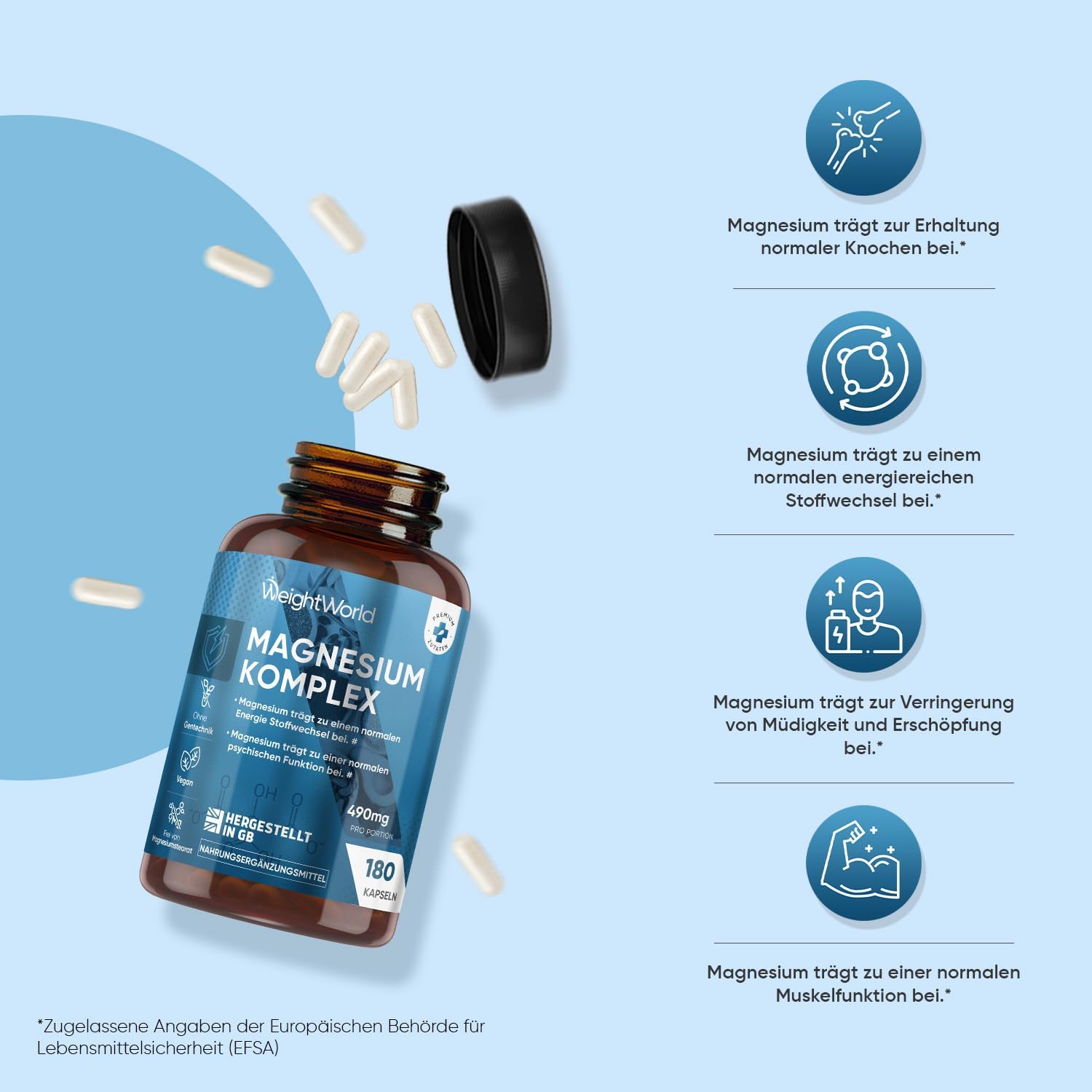 Magnesium 400 mg – Magnesium Complex - 180 Vegan Capsules - 400 mg Elemental Magnesium per Serving - 3 Months Supply - With Bisglycinate, Citrate, Malate & Taurate - Alternative to Tablets / Powder - WeightWorld – Bild 6