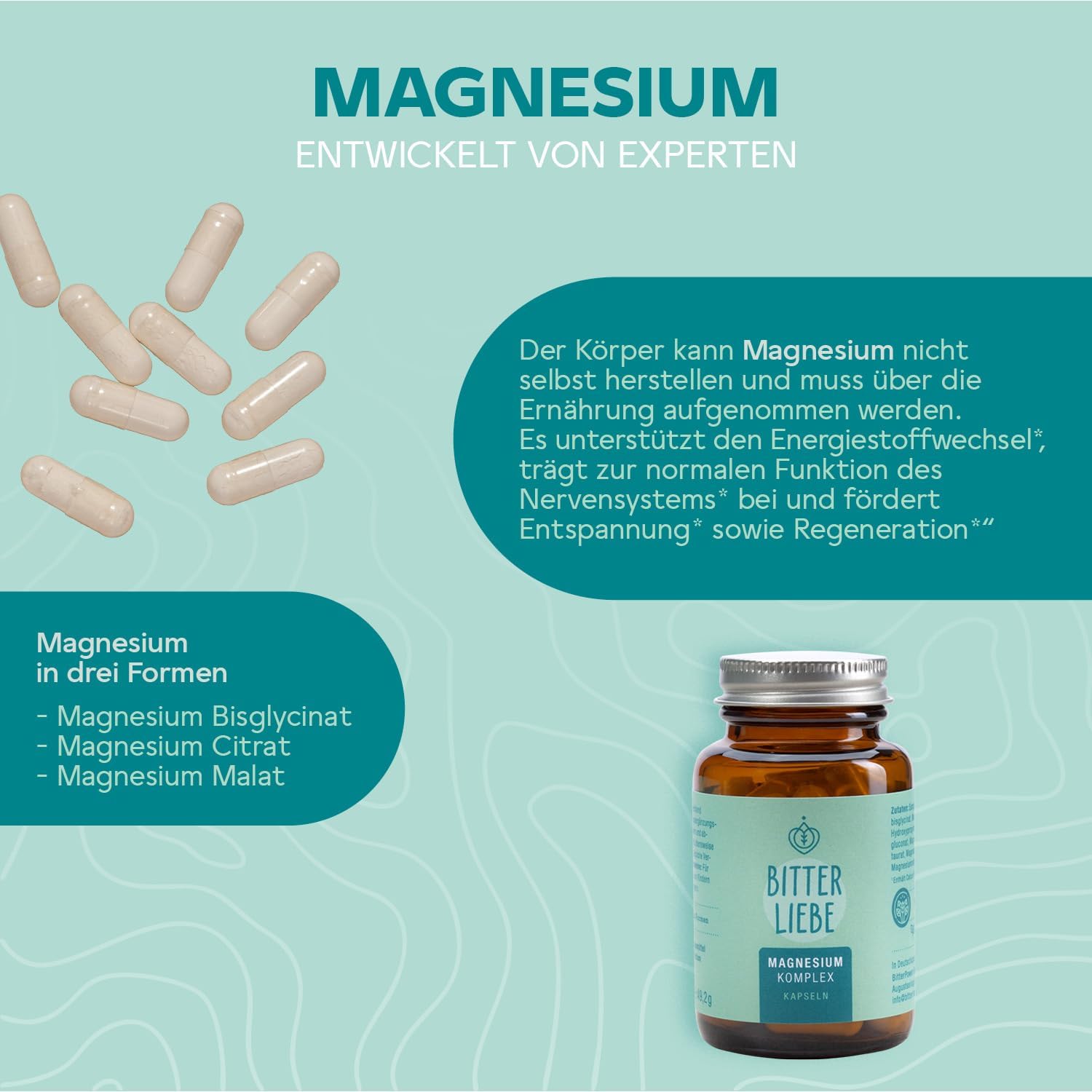 Magnesium 250 mg – BitterLiebe - Magnesium Bisglycinate Capsules High Dose - Magnesium Complex with Bisglycinate and Glycinate as Complex as Tablets - Magnesium Bisglycinate and Magnesium Citrate Capsules – Bild 6