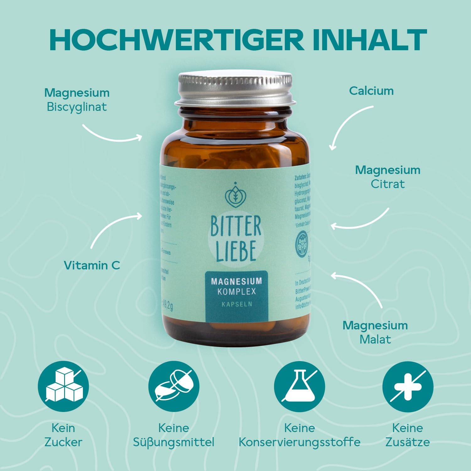 Magnesium 250 mg – BitterLiebe - Magnesium Bisglycinate Capsules High Dose - Magnesium Complex with Bisglycinate and Glycinate as Complex as Tablets - Magnesium Bisglycinate and Magnesium Citrate Capsules – Bild 5