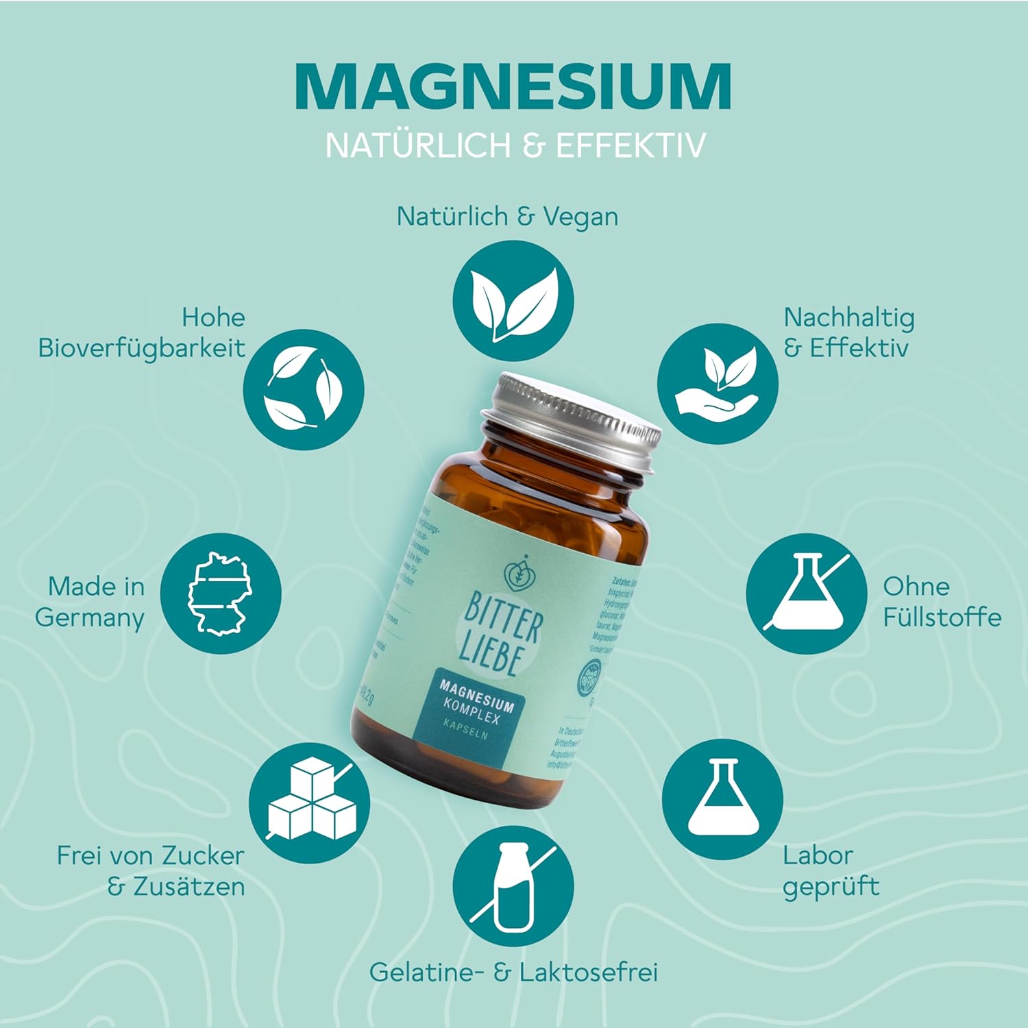 Magnesium 250 mg – BitterLiebe - Magnesium Bisglycinate Capsules High Dose - Magnesium Complex with Bisglycinate and Glycinate as Complex as Tablets - Magnesium Bisglycinate and Magnesium Citrate Capsules – Bild 7