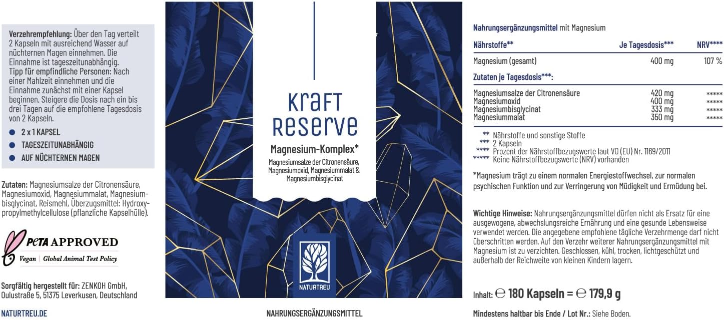 Magnesium Komplex mit B6 & Zink – NATURTREU® Power Reserve Magnesium + Amino Force Amino Acids Bundle - Pack of 2 - 1x Magnesium Complex and 1x EAA Pattern Pellets - Vegan – Bild 5