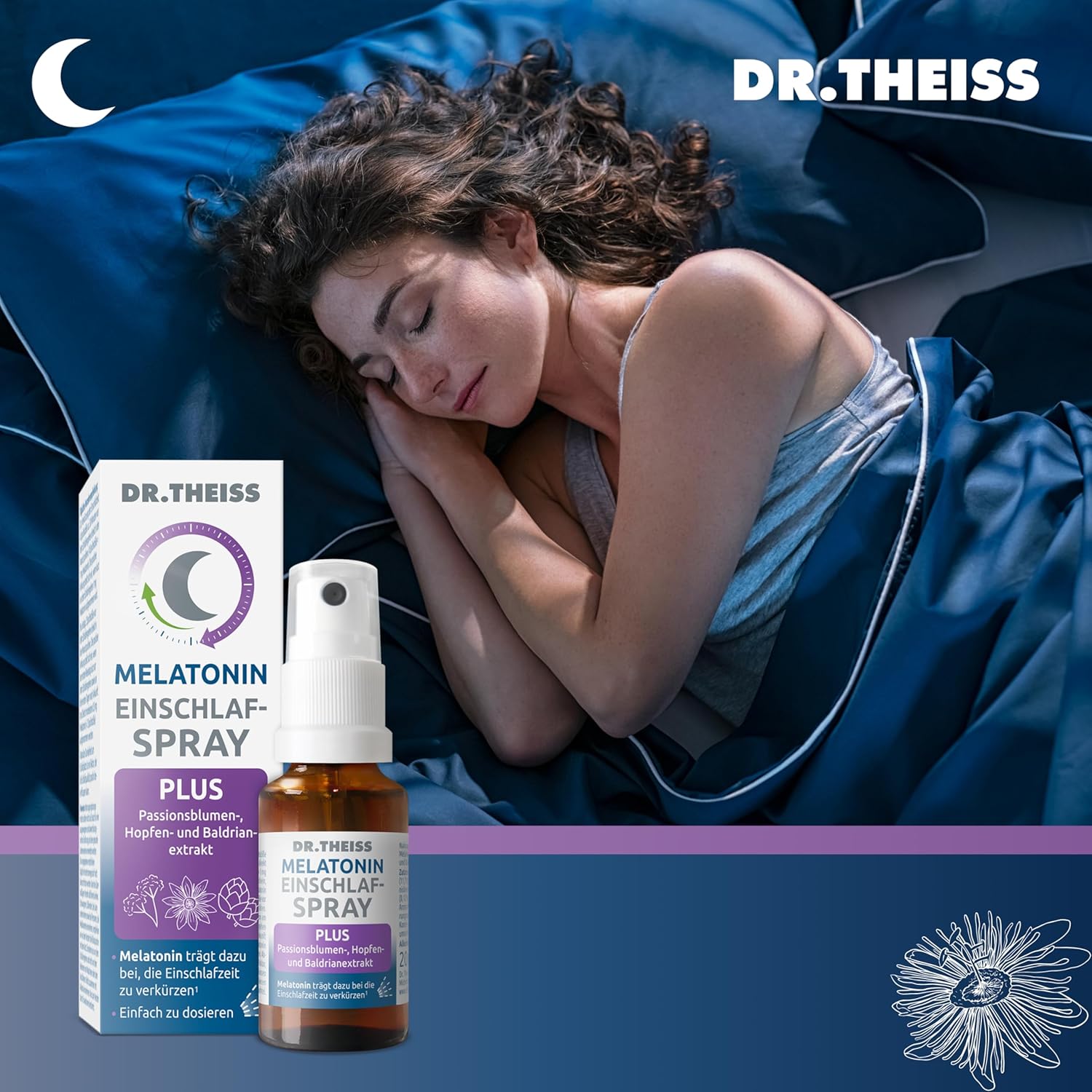 Schlaf-Magnesium mit Melatonin – Natürlich einschlafen & durchschlafen – Dr. Theiss Melatonin Sleep Spray Plus Economy Set | 0.25 mg Melatonin Daily | 2 x 20 ml | Passion Flower, Hop & Valerian Extract | Vegan | Currant Mint Flavour – Bild 2