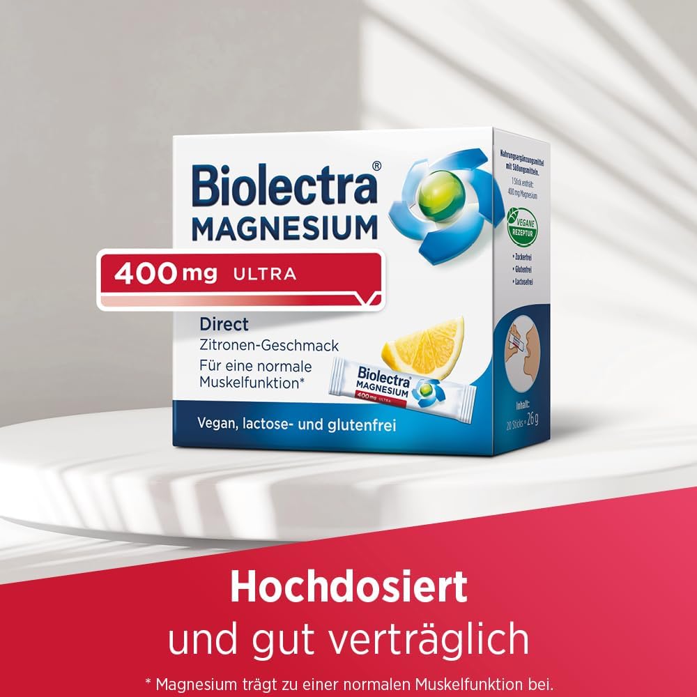 Magnesium Komplex mit B6 & Zink – Biolectra Magnesium 400 mg Ultra 40 Items Direct Lemon Flavour Sticks – Bild 6