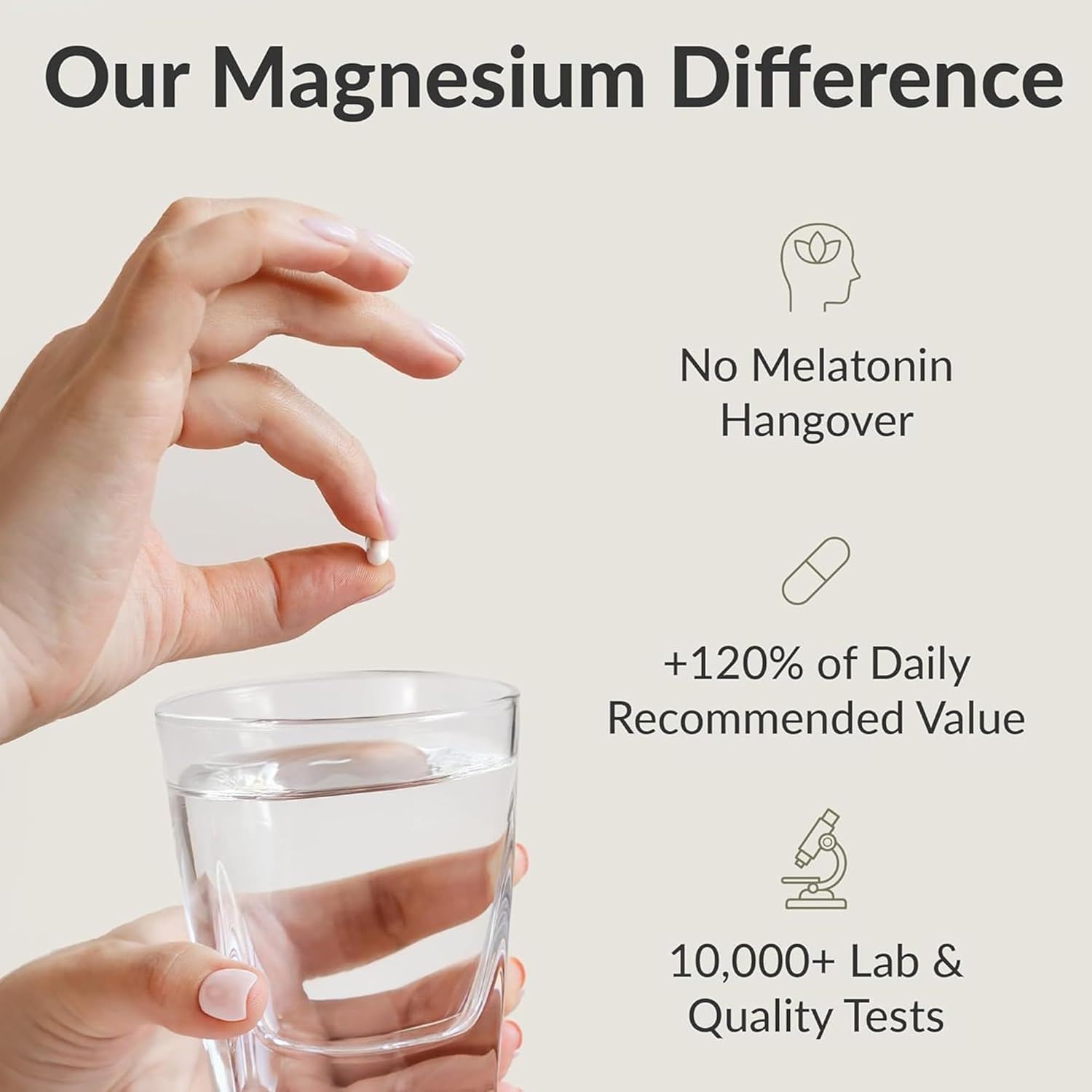 Schlaf-Magnesium mit Melatonin – Natürlich einschlafen & durchschlafen – BiOptimizers Magnesium Breakthrough 4.0 7-in-1 Complex 60 Vegan Capsules - Highly Effective Magnesium Glycinate, Malate, Taurate and Citrate - Magnesium Preparations for Sleep, Against Anxiety – Bild 4