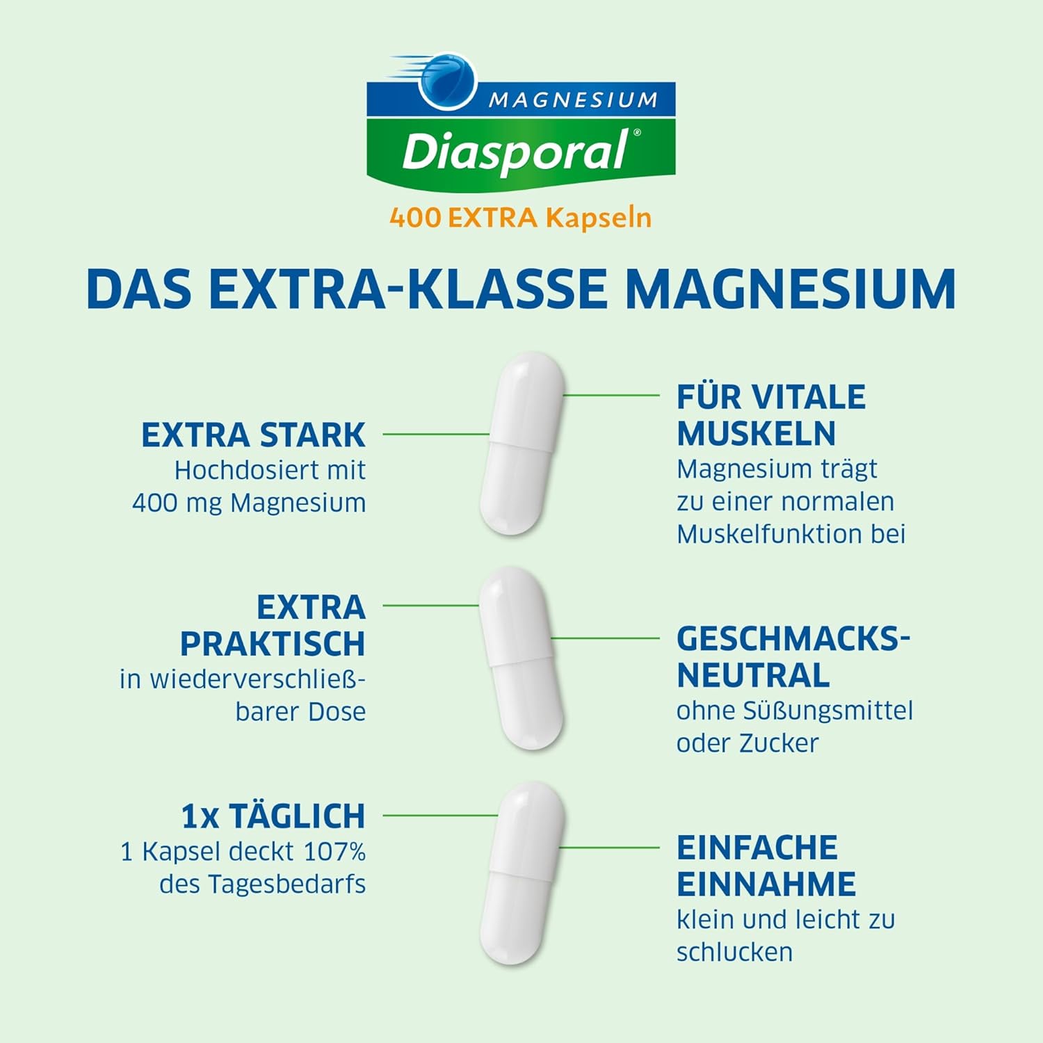 Magnesium Komplex mit B6 & Zink – Magnesium Diasporal 400 Extra Capsules | High Dose 400 mg Magnesium Capsules | Vegan, Tasteless and Easy to Swallow | Ideal for Increased Needs | Gluten Free and Lactose Free | Pack of 20 – Bild 2