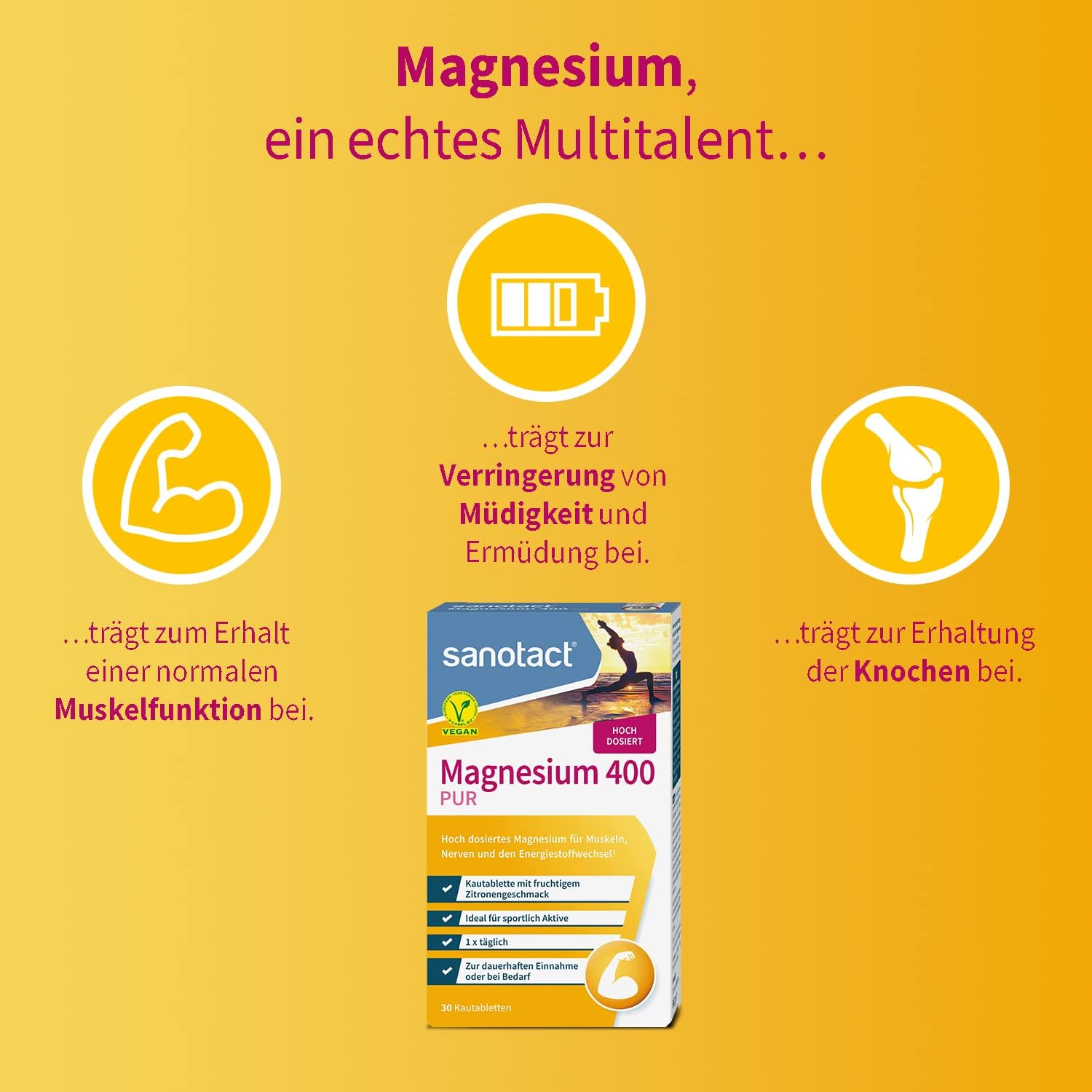 Magnesium 400 mg – sanotact Magnesium 400 (10 x 30 chewable tablets), high dose magnesium for muscles and nerves, 400 mg magnesium with immediate effect, 100% vegan, magnesium carbonate and magnesium oxide – Bild 7