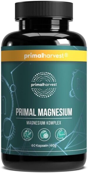 Magnesium Komplex mit B6 & Zink – Primal Harvest Primal Magnesium Capsules with Vitamin C and Zinc, Magnesium Complex for Men and Women