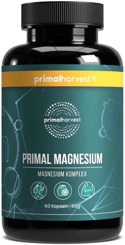 Magnesium Komplex mit B6 & Zink – Primal Harvest Primal Magnesium Capsules with Vitamin C and Zinc, Magnesium Complex for Men and Women