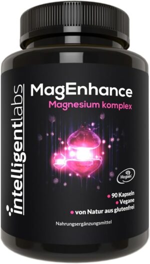 Magnesium Komplex mit B6 & Zink – Intelligent Labs MagEnhance Magtein Magnesium L Threonate Complex High Dose Magnesium Complex Magnesium Glycinate Taurate, 90 Capsules