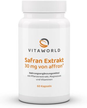 Magnesium Komplex mit B6 & Zink – Vita World Saffron Extract, 3 x 60 Capsules, 100% Natural Saffron, With Magnesium and B Vitamins, Vegan/Vegetarian Pharmacy Production, Pack of 3