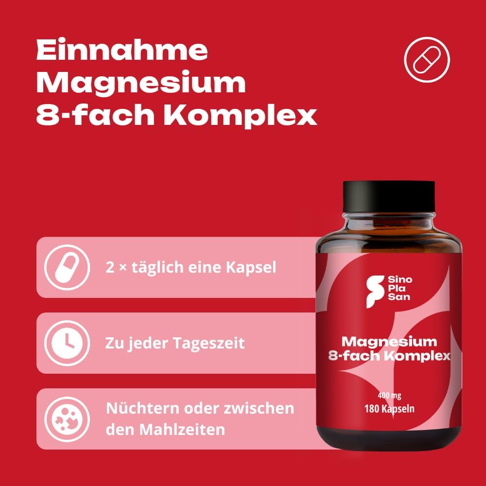Magnesium 400 mg – Magnesium 8-fold complex 400 mg | 180 capsules | 400 mg elemental magnesium | 8 different magnesium types | high dose | made in Germany | laboratory tested – Bild 3