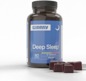 Schlaf-Magnesium mit Melatonin – Natürlich einschlafen & durchschlafen – GIMMY Deep Sleep Gummies - Dietary Supplement with Valerian Extract, L-Theanine, Vitamin B6 and Melatonin (299 mcg) for Better Sleep - Vegan, Sugar Free and Gluten Free (Pack of 60)