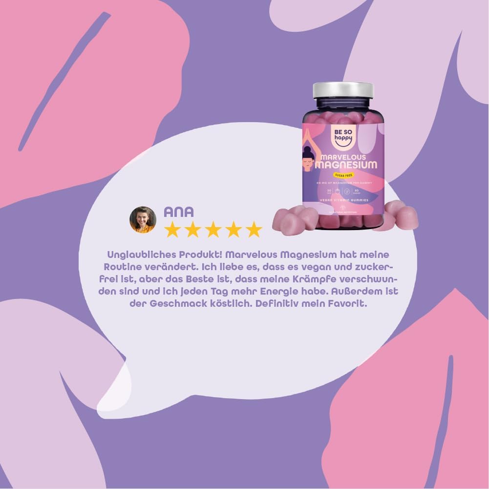 Schlaf-Magnesium mit Melatonin – Natürlich einschlafen & durchschlafen – Magnesium Gummies 180 mg, Magnesium for Children and Adults, Magnesium Citrate 1607 mg per Dose, 60 Magnesium Gummy Bears for Fatigue, Muscles & Nervous System, Marvelous Magnesium BeSoHappy – Bild 8