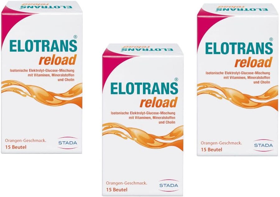 Magnesium Komplex mit B6 & Zink – ELOTRANS reload - isotonic electrolyte glucose blend - dietary supplement with magnesium, potassium, choline & B vitamins - 3 x 15 bags