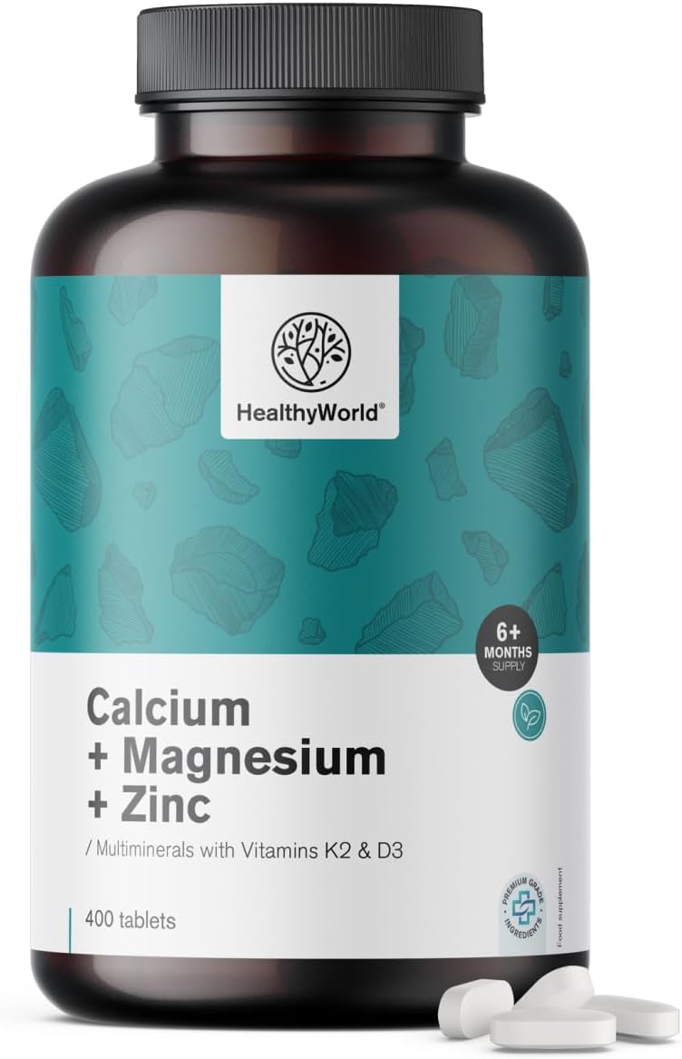 Magnesium Komplex mit B6 & Zink – Calcium + Magnesium + Zinc - Complex with 2 Vitamins & 7 Minerals - 400 Tablets - With Vitamin D3 & K2 - Support for Vitality & Immune System - More Than 6 Months Supply