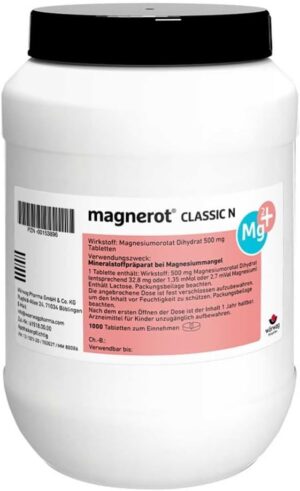 Magnesium 600 mg – Magnerot Classic N 1000 Tablets [Instructions May Not Be in English]