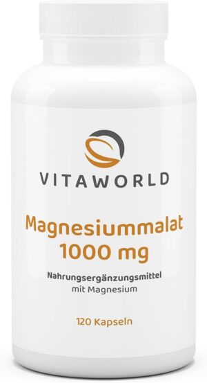 Magnesium 400 mg – Vita World Magnesium Malate 1000 mg 3 x 120 Capsules High Dose Vegan and Free from Additives 150 mg Elementary Magnesium per Capsule Pharmacy Manufacture Pack of 3