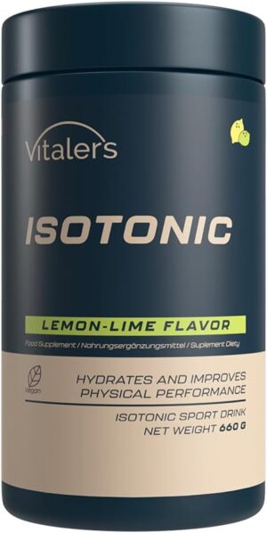 Magnesium Komplex mit B6 & Zink – Vitaler's Sport Isotonic Electrolyte Powder with Taurine, Magnesium, B Vitamins - 660 g / 30 Servings - Vegan, No Preservatives, Pure Composition (660 g, Lemon-Lime)