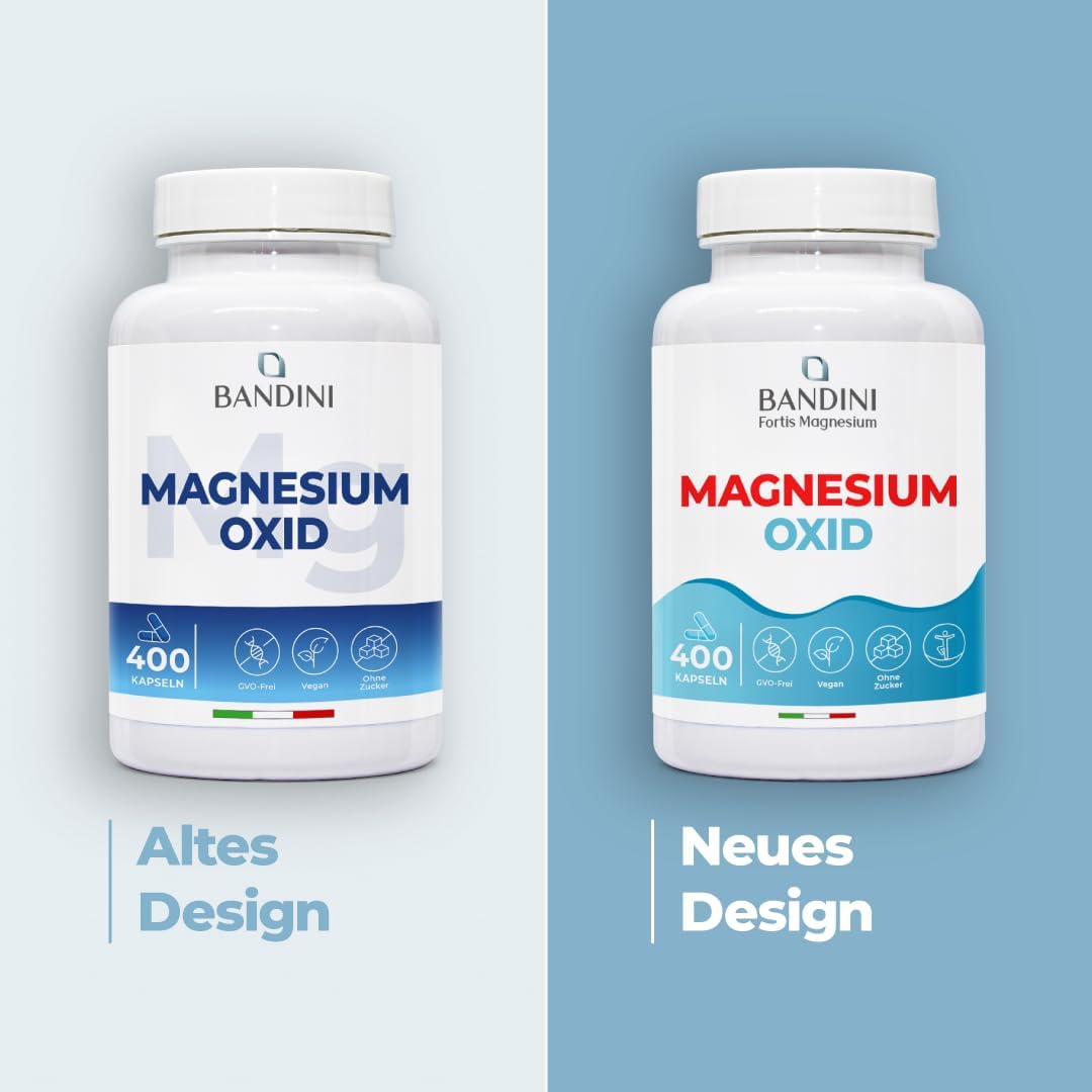 Magnesium 600 mg – Bandini® Magnesium Oxide 400 Capsules (+1 Year), Magnesium High Dose 664 mg (of which 400 mg Elementary Magnesium) per Capsule, Energy Booster, Fights Fatigue, Supports Muscles and Bones, Vegan – Bild 4