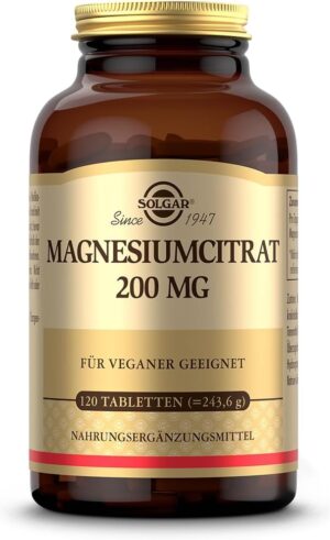 Magnesium 600 mg – SOLGAR® Magnesium Citrate 200 mg | For Energy, Psyche & Muscles | High Bioavailability | 120 Vegan Tablets