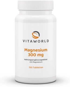 Magnesium 400 mg โ Vita World Magnesium 300 mg 3 x 150 Tablets Vegan Pharmacist Manufacture Pack of 3