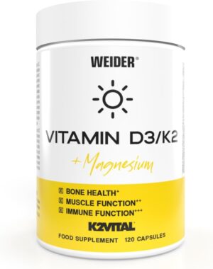 Magnesium Komplex mit B6 & Zink – Weider - Vitamin D3/K2 Capsules - Vitamin D and K, Magnesium - Supports Bone Health, Healthy Teeth - Strengthen Immune System - 120 Capsules