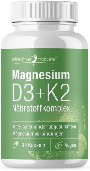 Magnesium Komplex mit B6 & Zink โ Magnesium Complex with 5 Magnesium Compounds - 90 Magnesium Capsules for 1 Month - 386 mg Magnesium per Day - With Vitamin D3 and K2