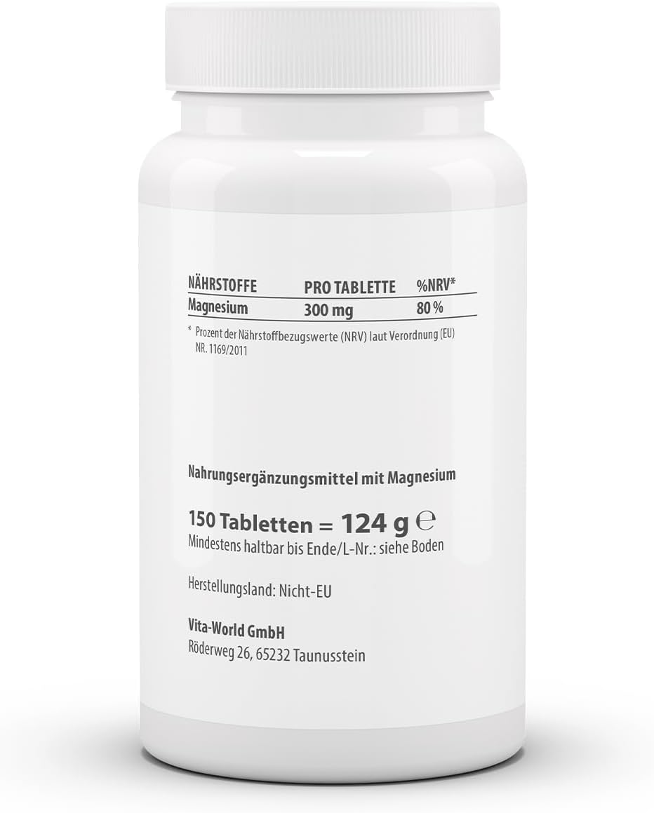 Magnesium 400 mg – Vita World Magnesium 300 mg 3 x 150 Tablets Vegan Pharmacist Manufacture Pack of 3 – Bild 2