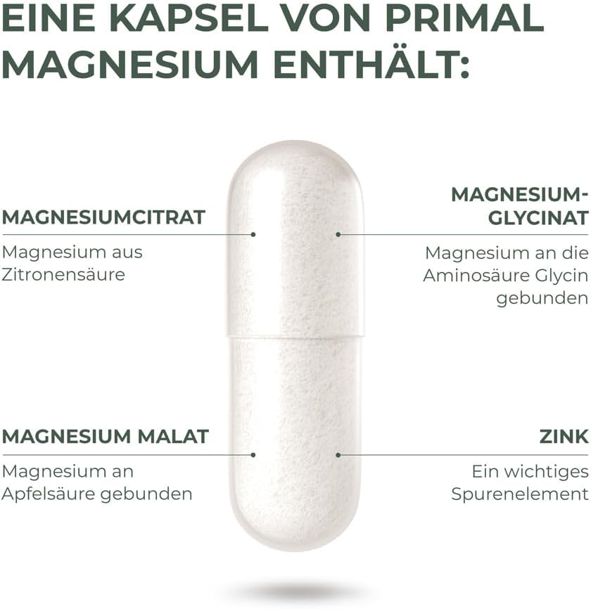 Magnesium Komplex mit B6 & Zink – Primal Harvest Primal Magnesium Capsules with Vitamin C and Zinc, Magnesium Complex for Men and Women – Bild 4