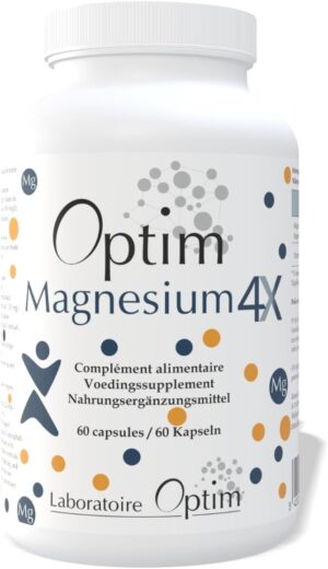 Magnesium Komplex mit B6 & Zink – Optim Magnesium 4X - 60 Capsules Complex High Dose Magnesium Bisglycinate, Citrate, Malate, Acetyltaurinate (ATA Mg) + Vitamin B6 - Capsules for Stress, Fatigue, Fatigue Fatigue