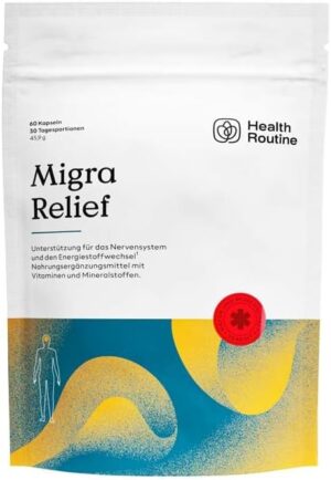 Magnesium Komplex mit B6 & Zink โ Health Routine Brain Complete - Support for Headaches - Dietary Supplement with Magnesium, Vitamin B2 & Coenzyme Q10 - 60 Capsules