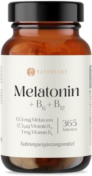 Schlaf-Magnesium mit Melatonin – Natürlich einschlafen & durchschlafen – Melatonin 0.5 mg + Vitamin B6 & B12 - 365 Tablets (Year Pack) - Laboratory Tested - Manufactured to Tested Production Standards