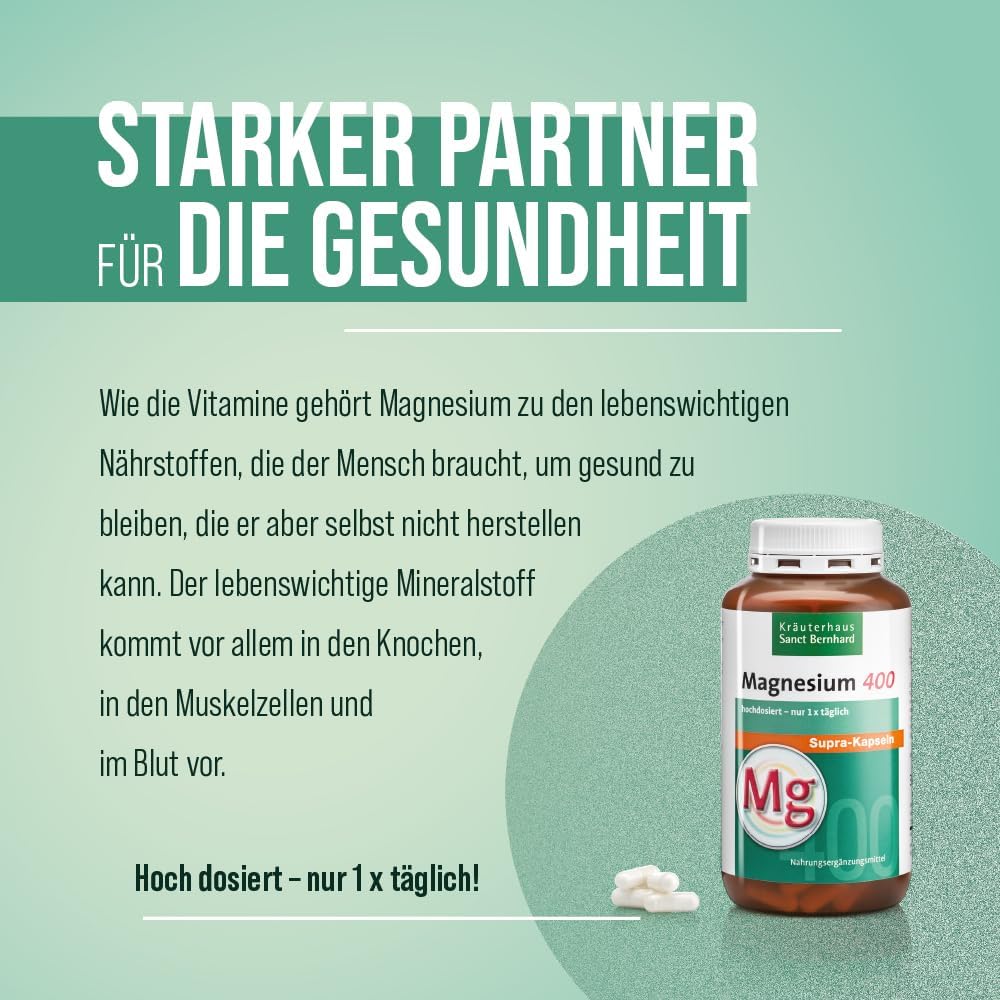 Magnesium 400 mg – Sanct Bernhard Magnesium 400 – 300 Capsules (90 g) – Bild 3