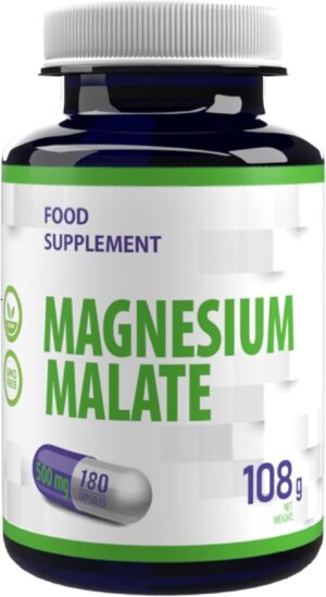 Magnesium 400 mg – Magnesium Malate 2000 mg per serving 180 vegan capsules, laboratory tested, high dose, non-GMOs and gluten-free