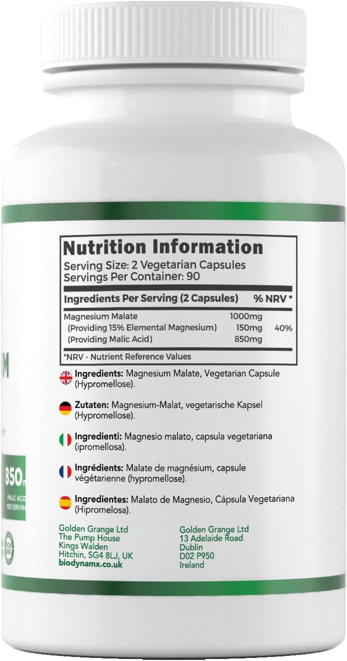 Magnesium 400 mg – Magnesium Malate | 180 Magnesium Malate Capsules - 1000 mg per Serving | High Dose GMO, Gluten and Allergen-free – Bild 3