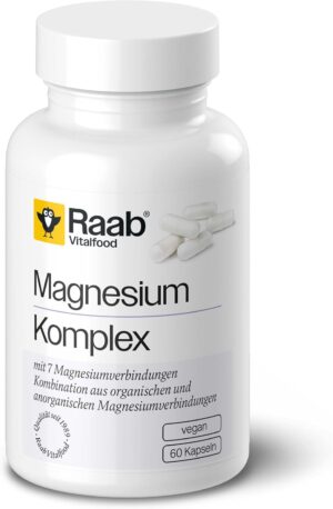 Magnesium Komplex mit B6 & Zink – Raab Vitalfood Magnesium Complex Capsules (Pack of 60) - Complex of 7 Organic and Inorganic Magnesium Compounds, No Additives, Vegan, Gluten-Free