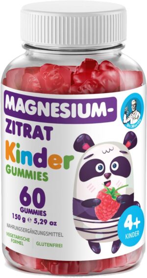 Schlaf-Magnesium mit Melatonin – Natürlich einschlafen & durchschlafen – DR. MORITZ Magnesium Citrate Gummies, Sugar-Free Magnesium Children's Gummies, Effective Magnesium Citrate Sleep Gummy Bears [Pack of 60, Raspberry]