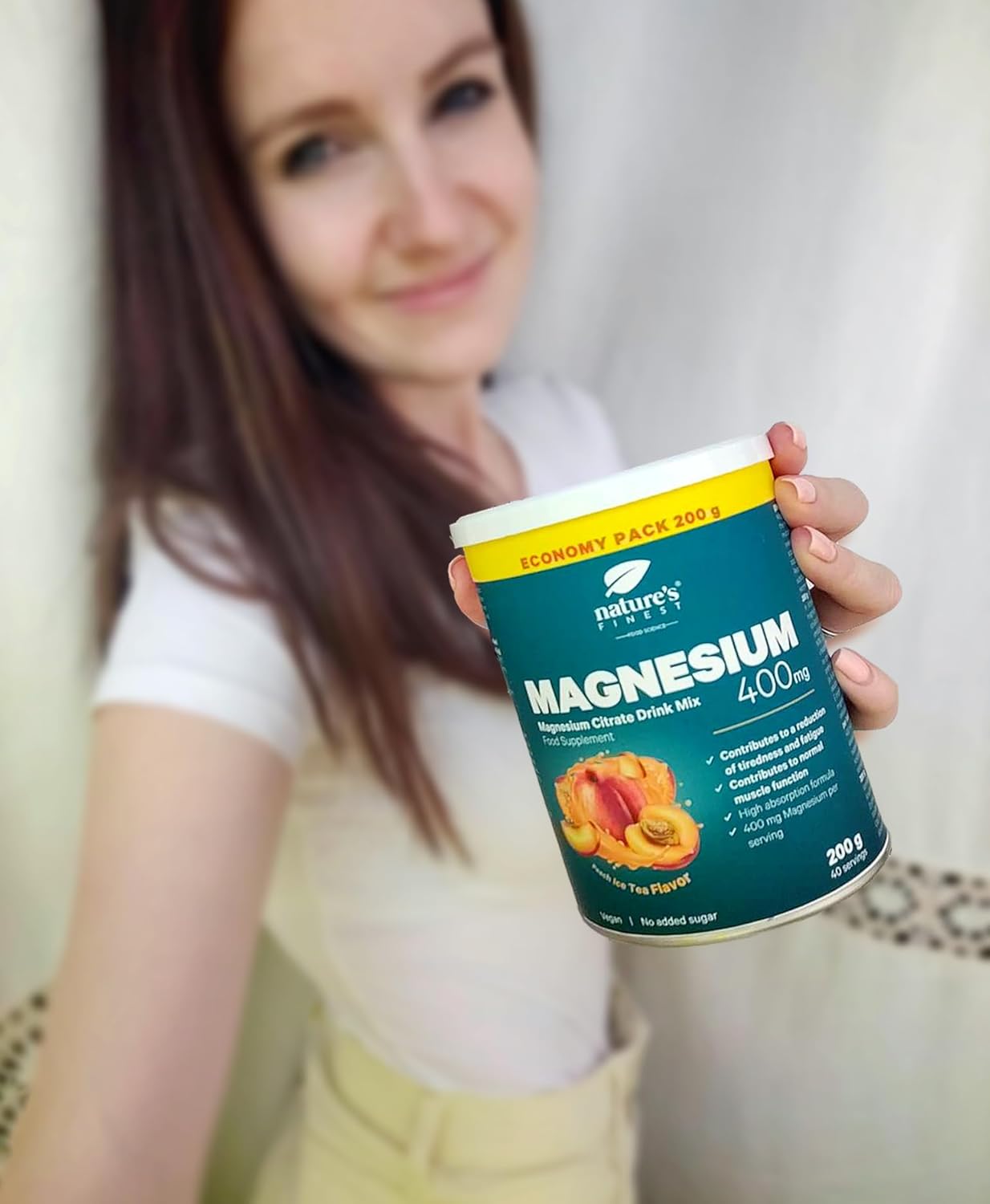 Magnesium 400 mg – Nature's Finest Magnesium Citrate Powder - High Dose with 400 mg Magnesium Per Serving - Vegan, Sugar-Free, with Peach Flavour - 600 g for 120 Servings – Bild 3
