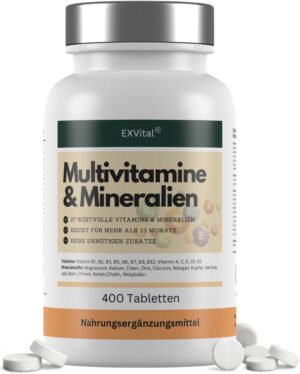 Magnesium Komplex mit B6 & Zink – Multivitamin Tablets - 400 Vegan Tablets, 27 Vitamins & Minerals, with Vitamin B Complex, Vitamin D, Magnesium, Potassium and much more, No Magnesium Stearate, Laboratory Tested and High Dose