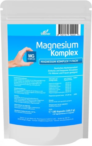 Magnesium Komplex mit B6 & Zink โ Magnesium Complex High Dose - 180 Capsules - 7 Bioactive Magnesium Forms 700 mg Magnesium per Capsule - Vegan - Made in Germany - Vegan - High Dose - Laboratory Tested