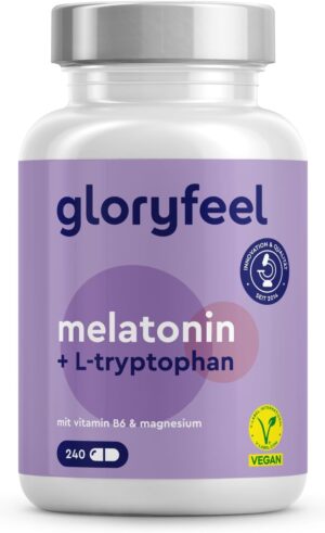 Schlaf-Magnesium mit Melatonin – Natürlich einschlafen & durchschlafen – Melatonin Complex - With L-Tryptophan, Vitamin B6 & Magnesium - 240 Capsules High Dose in 4-Way Complex - 100% Vegan, Laboratory Tested and Made in Germany without Unwanted Additives