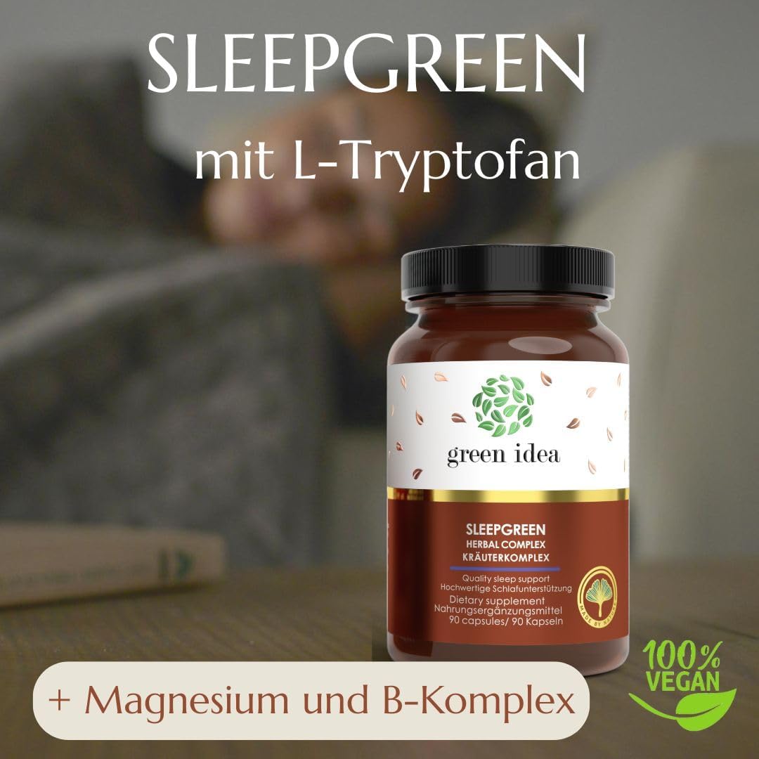 Schlaf-Magnesium mit Melatonin – Natürlich einschlafen & durchschlafen – Green idea - SLEEPGREEN Sleeping Tablets Better Sleep - Ashwagandha, St. John's Wort, L-Tryptophan, Valerian, Hops - No Melatonin - Sedative Human - Sleep Aid Adult 90 Kaps – Bild 6