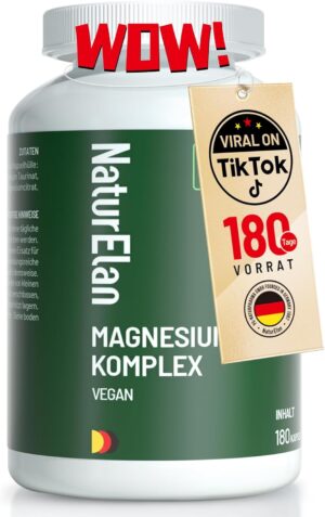 Magnesium Komplex mit B6 & Zink – Magnesium Complex High Dose 400 mg - 180 Premium Capsules (6 Months), 5 in 1, 807 mg per Capsule, of which 400 mg Elementary Magnesium, Vegan, Magnesium Glycinate, Citrate, Malate, Taurate, Oxide