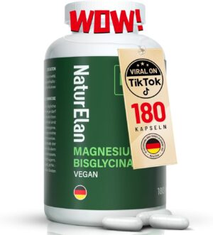 Magnesium Komplex mit B6 & Zink โ Magnesium Bisglycinate Capsules - 300 mg Magnesium per Daily Dose, 180 Vegan Capsules, Premium: Chelated Magnesium Glycinate, High Dose