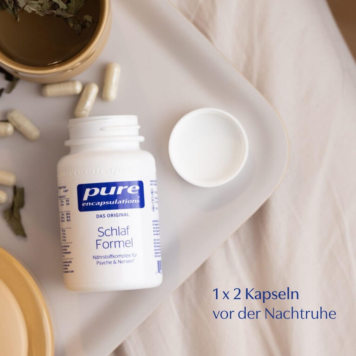 Schlaf-Magnesium mit Melatonin – Natürlich einschlafen & durchschlafen – Pure Encapsulations - Sleep Formula - Nutrient Complex with Melissa Extract, B Vitamins, Magnesium, Zinc and Amino Acids - 60 Capsules – Bild 4