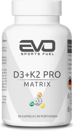 Magnesium Komplex mit B6 & Zink – Vitamin D3 + K2 Pro Matrix - 90 High Dose Capsules - with All-Trans K2-MK7, Magnesium and Calcium - for Immune System, Bones and Blood Production - Tested Quality - Made in Germany