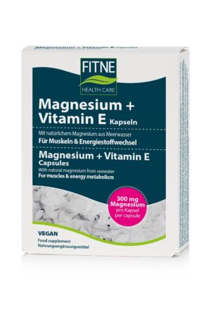 Magnesium Komplex mit B6 & Zink โ FITNE Magnesium + Vitamin E, Natural Magnesium from Seawater, for Muscles & Energy Metabolism, 300 mg Magnesium per Capsule (60 Capsules)