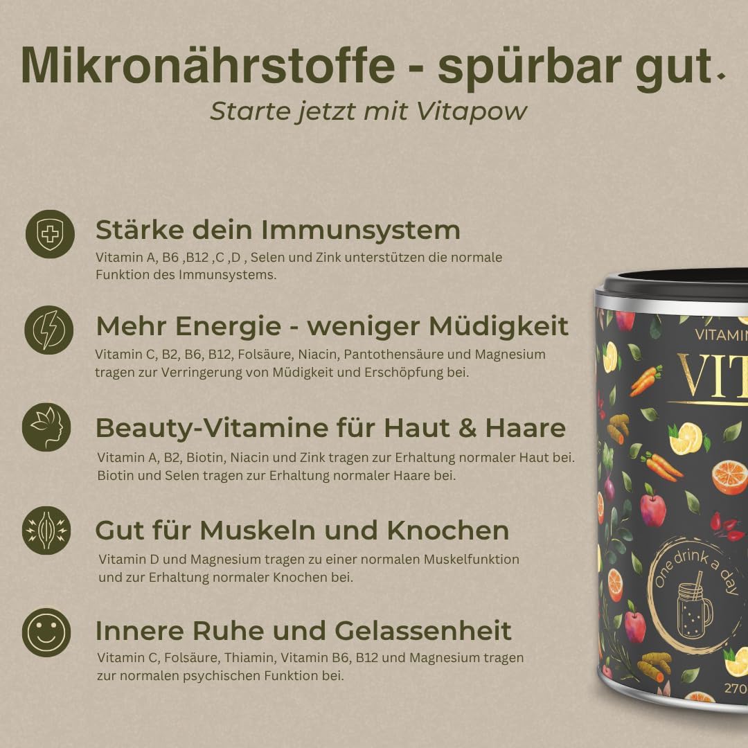 Magnesium Komplex mit B6 & Zink – Multivitamin Powder + Magnesium, Zinc & Selenium - Vitamins A-Z High Dose - Strengthen Immune System - High-Quality Micronutrients - No Added Sugar - Vegan - Made in Germany - ACE Flavour – Bild 4